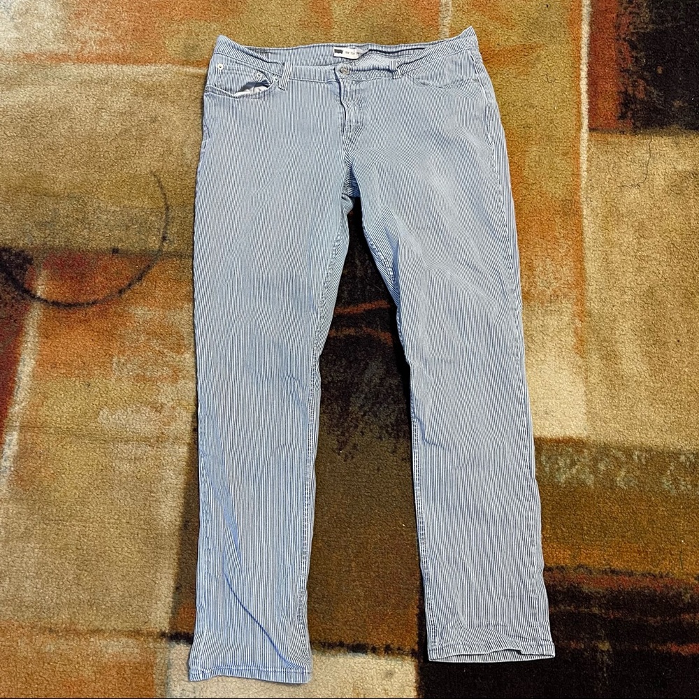 Blue and White Striped Low Rise Levi's